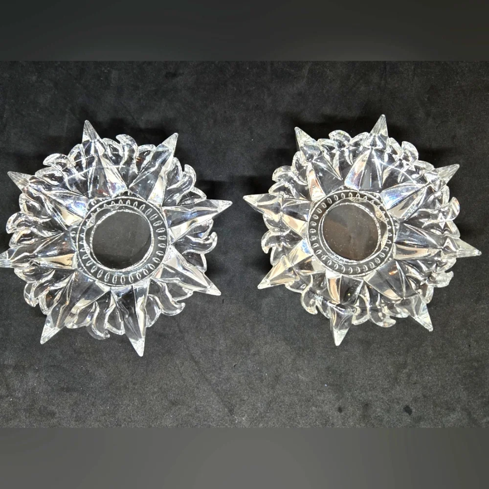 Vintage De Plomb Sunburst 24 Lead Crystal Glass Votive Candle Holder